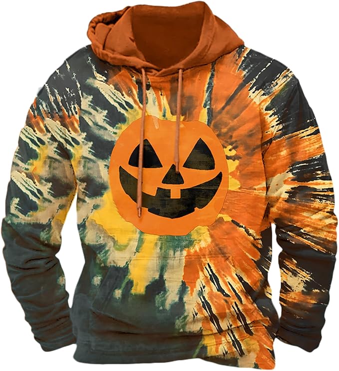 Halloween Hoodie Men Graphic Pumpkin Ghost Printed Sweatshirt Casual Trendy by Spatofa