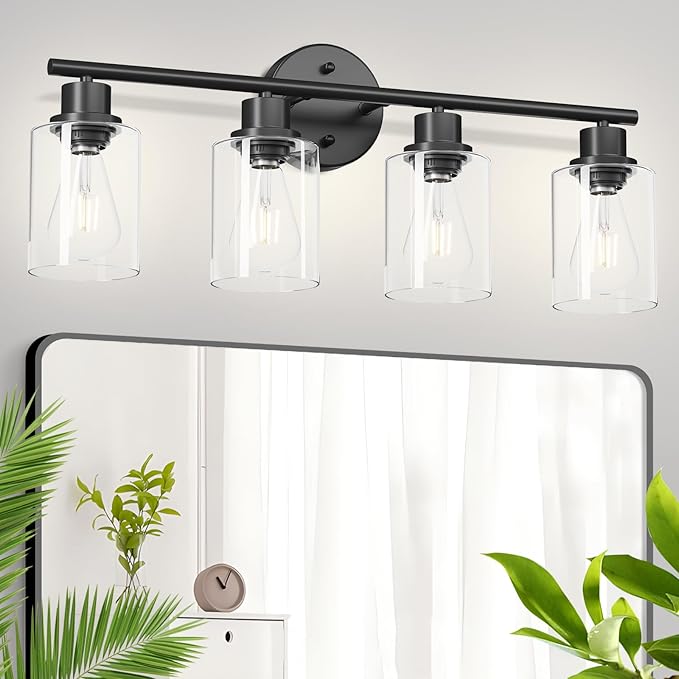 Guliaofo 4-Light Black Bathroom Light Fixtures, E26 Modern Vanity Lights by GuliaofoLights