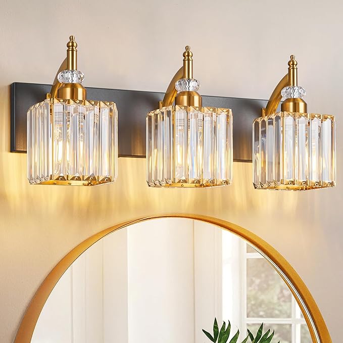 BBLLWJ Modern Bathroom Vanity Light 3-Light Black and Gold Crystal Light - Image 7