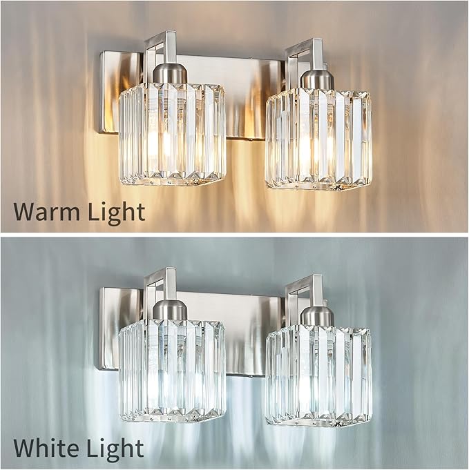 FDPBY Modern Bathroom Vanity Light 2-Lights Brushed Nickel Vanity Light Crystal - Image 4