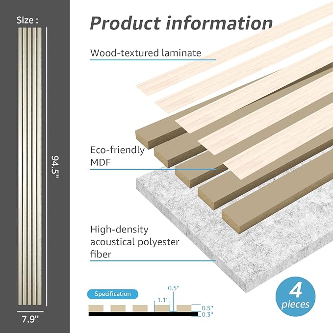 Art3d 4-Piece Wood Slat Acoustic Panels - Image 4
