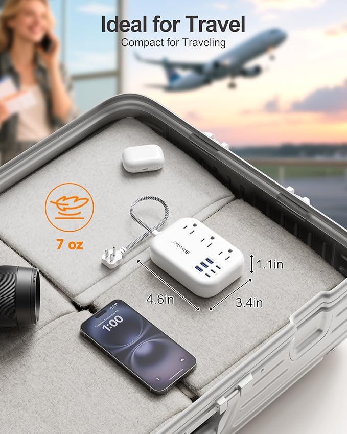 Beeiker Short Extension Cord 1 Ft- 6 USB Travel Power Strip - Image 4