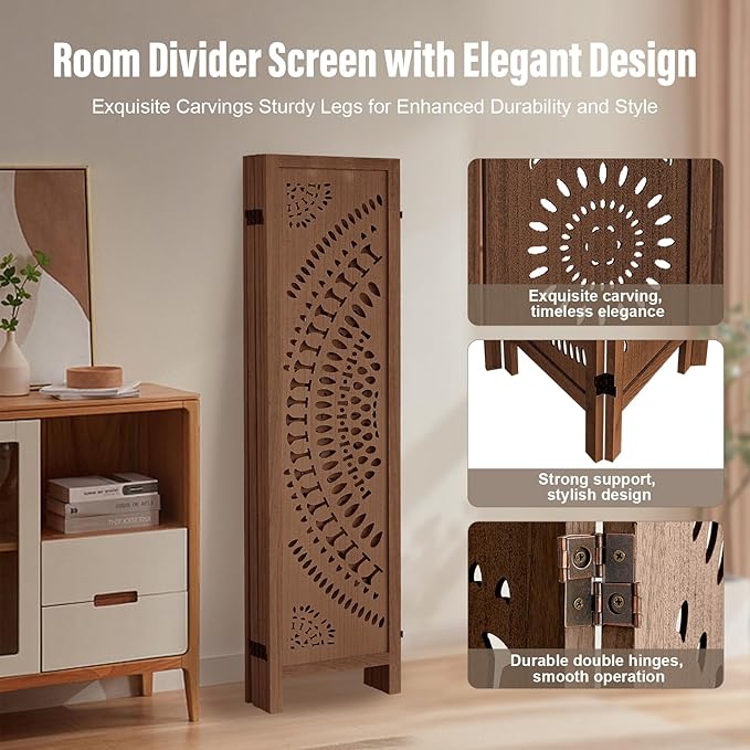 ALeesing 6 Panel Wood Room Divider Fully Assembled, Decorative Room Dividers - Image 3