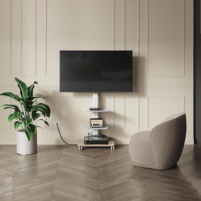 FITUEYES Rolling TV Stand with Power Outlets, Swivel Portable TV Stand - Image 4
