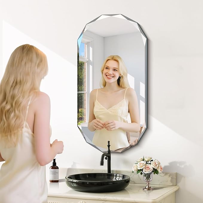 GLASHOM Beveled Edge Frameless Bathroom Mirror, Oval Wall Mirror - Image 7