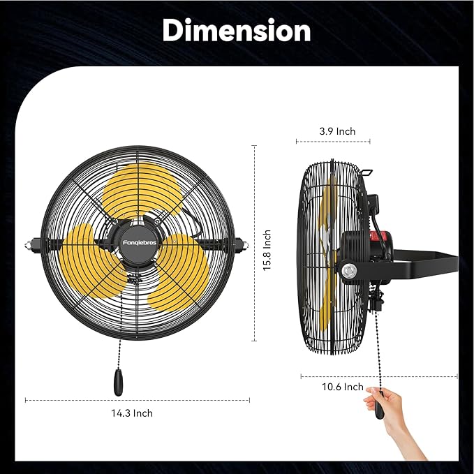 Fanqiebros 12 IN High Velocity Wall Mount Fan, 3 Speed Industrial Wall Fan - Image 2