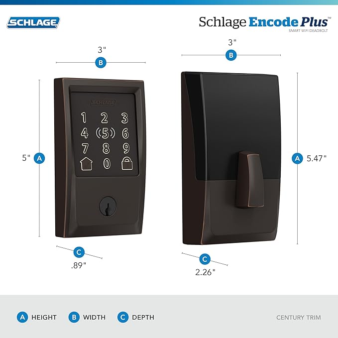 Schlage BE499WB CEN 716 Encode Plus WiFi Deadbolt Smart Lock, Keyless Entry - Image 3