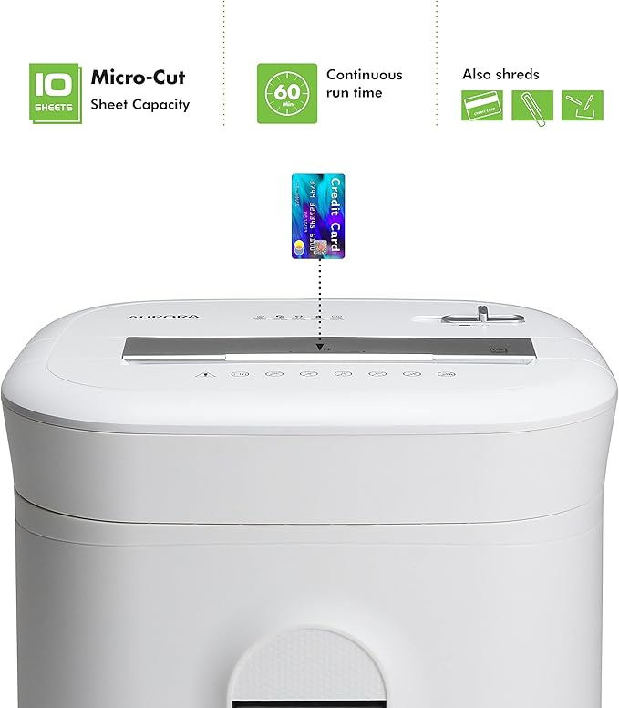 Aurora Professional Grade 10-Sheet High Security Micro-Cut Paper and Credit - Image 2