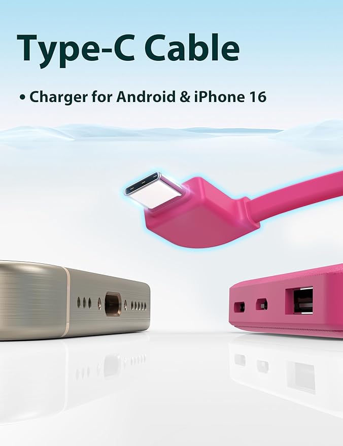 miisso 6000mah Ultra Slim Built in Cables Power Bank, Card Size Built in USB C - Image 5
