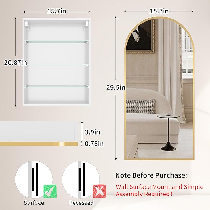 Arched Medicine Cabinet with Mirror Left or Right Opening, Bathroom Medicine - Image 2
