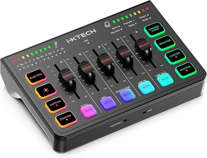 IXTECH Gaming Audio Mixer 4 Channel Soundboard, Streaming RGB PC Audio Interface by I-XTECH