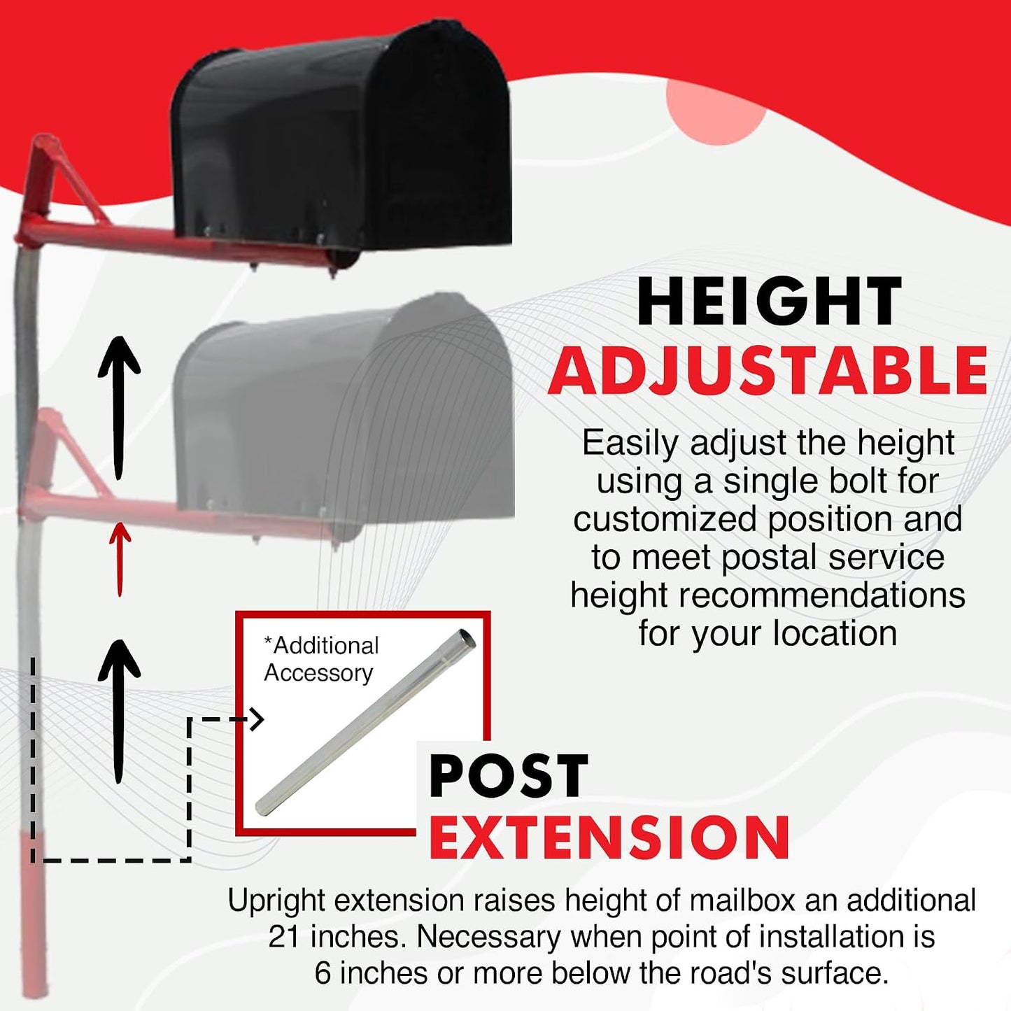 Mailbox Support Post with Swinging Boom Arm, No Dig Post, Galvanized Steel, Ideal for Both Rural and Residential, for All Mailbox Sizes (Accessories Sold Separately), 40 inch (Black)