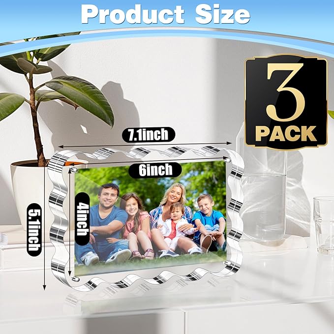Aheroi Acrylic Picture Frames, 3 Pack 4x6 Clear Scalloped Photo Frame - Image 2
