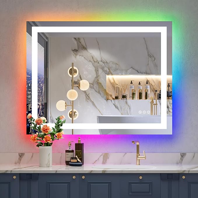YEELAIT 36x30 Inch RGB LED Bathroom Mirror Front Light and RGB Backlit Lighted by YEELAIT