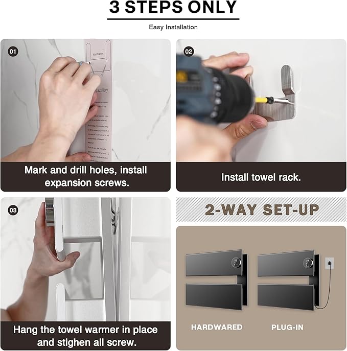 K&KALONZO Electric Towel Warmer, 18.35" W x 14.6" H Wall-Mounted Towel Heater - Image 5