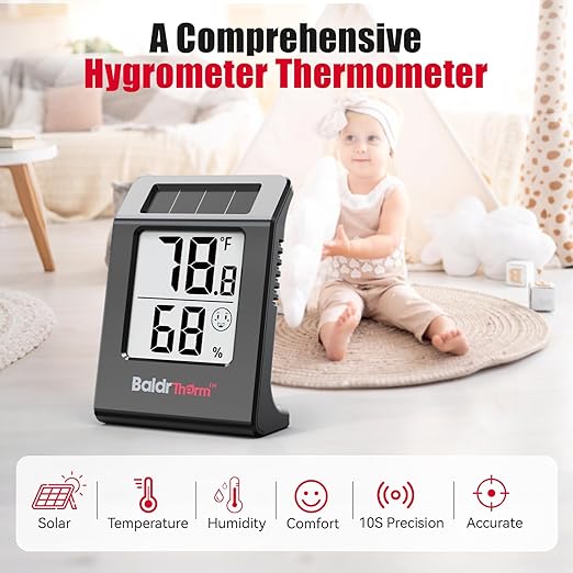 BaldrTherm Humidity Meter Hygrometer, Solar-Powered Room Thermometer Indoor - Image 6
