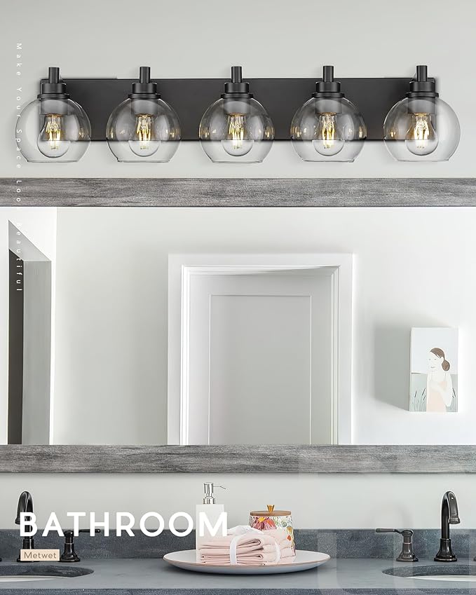METWET Bathroom Light Fixtures, 5 Light Matte Black Vanity Light, 32 Inch - Image 7