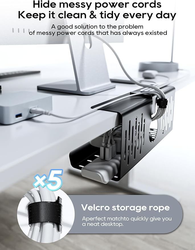 NODOCA No Drill Under Desk Cable Management Tray, Punch-Free Clamp on, Metal - Image 3