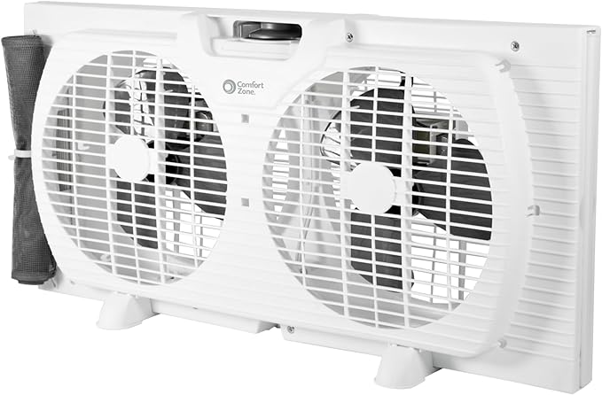 Comfort Zone Window Fan for Bedroom, 9 inch 3 Speed Dual Fans by ComfortZone