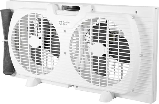 Comfort Zone Window Fan for Bedroom, 9 inch 3 Speed Dual Fans by ComfortZone