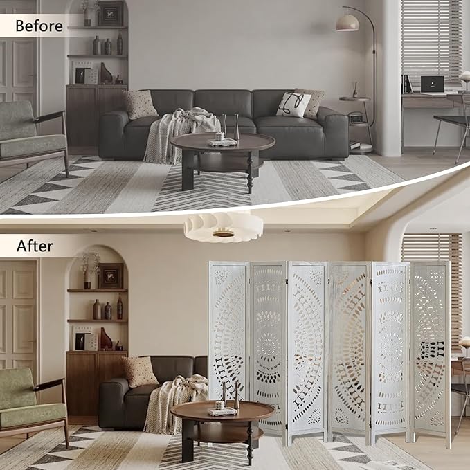 ALeesing 6 Panel Wood Room Divider Fully Assembled, Decorative Room Dividers - Image 6