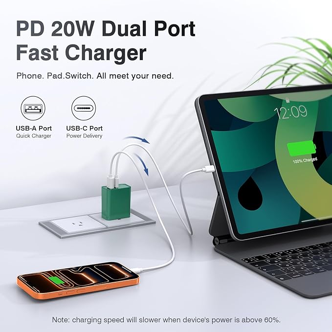 2Pack 20W Type C Charger, Dual Port USB C Wall Plug 20W PD & QC3.0 USB A Fast - Image 4
