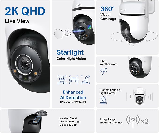 TP-Link Tapo 2K QHD Outdoor Pan/Tilt Wi-Fi Security Camera, 360° View, Motion - Image 2
