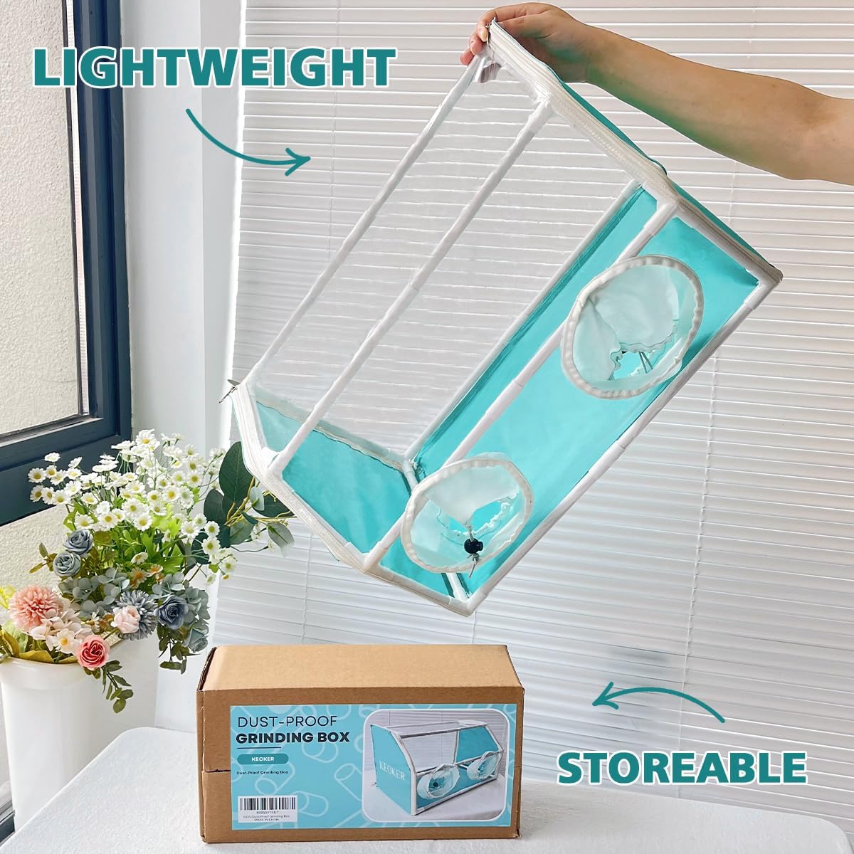 keoker fully enclosed sanding dust-proof cabinet with transparent showing dimensions
