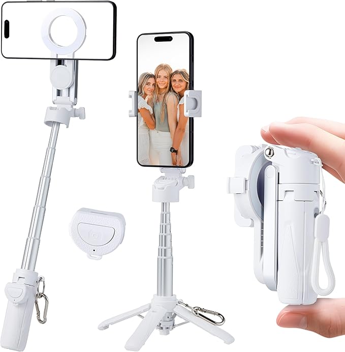 Magnetic Tripod for Phone, 2 in 1 for Magsafe Stand＆ Clip Portable Pocket Size by MQOUNY
