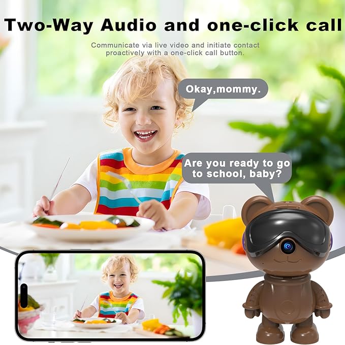 dzcctvipc Cute Bear 2K Robot & Pet Camera – Hidden Indoor Security, Motion & - Image 6