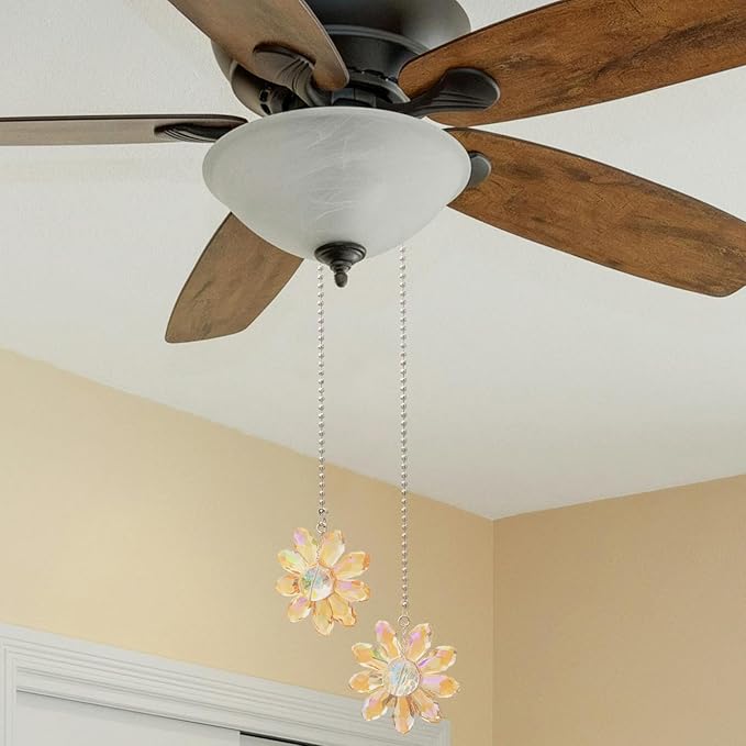 LEFERS Ceiling Fan Pull Chain, 2 Pieces 1.8" Crystal Glass Flower Pendants - Image 4