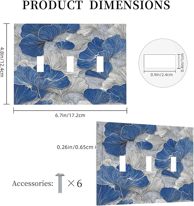 Bvtewkhz Abstract Blue Marble Plant Leaves 3 Gang Triple Toggle Decorative - Image 4