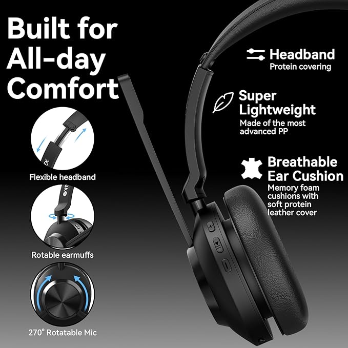 Wireless Headset with Mic, Wireless Work Headset with Mic Noise Cancelling & - Image 5