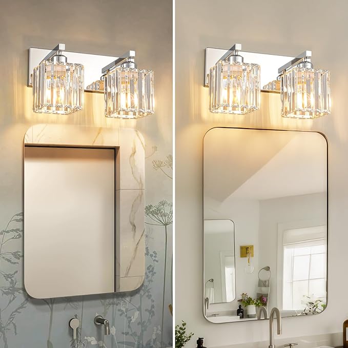 FDPBY Modern Bathroom Vanity Light 2-Lights Chrome Crystal Bathroom Wall Light - Image 4