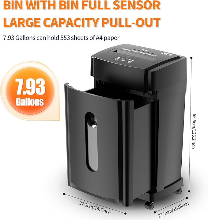 KRT Ultra-Quiet Paper Shredder 38dB, 30 Min Run Time, 15 Sheet Cross-Cut - Image 4