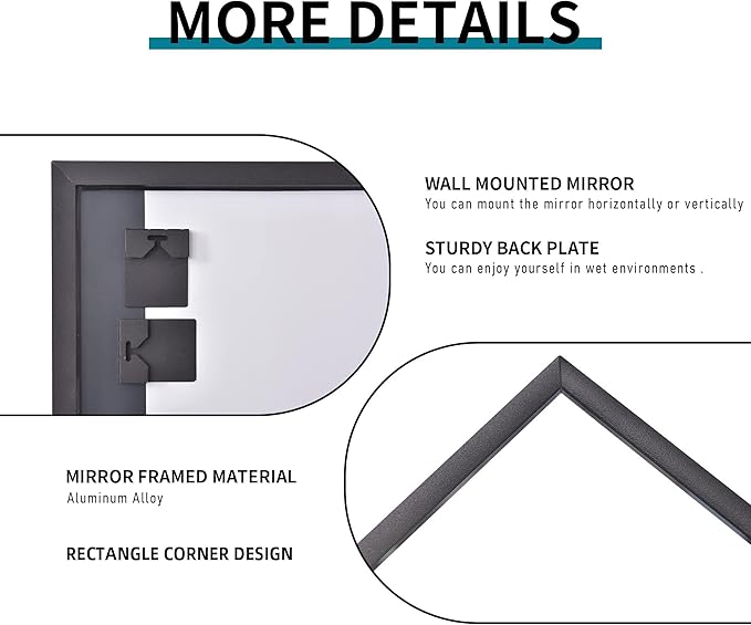 Black Bathroom Mirror for Wall, 30x40 Inch Rectangle Mirrors - Image 6
