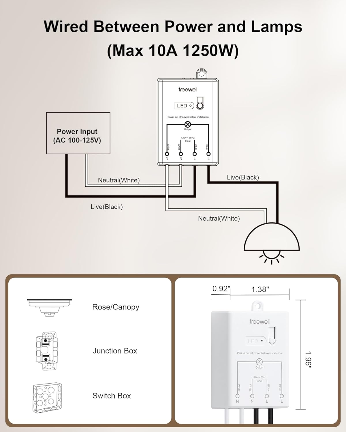 Wireless Light Switch and Receiver Kit, Decorator Rocker Switch | 200FT Long Range, 10A/1200W, No Rewiring, Wireless Wall Switch for Ceiling Light, Fans, Lamps, Programmable & Expandable