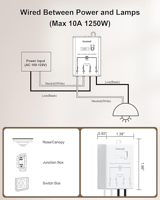 TREEWELL 3 Way Wireless Light Switch and Receiver Kit, Decorator Rocker Wall - Image 6