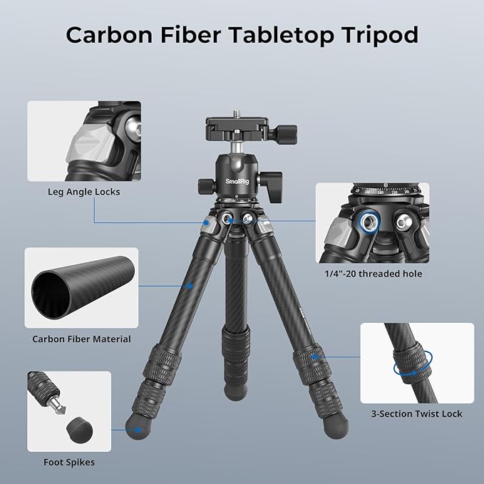 SmallRig Carbon Fiber Mini Desktop Tripod, 15.5'' / 39.5cm Compact Pocket - Image 3