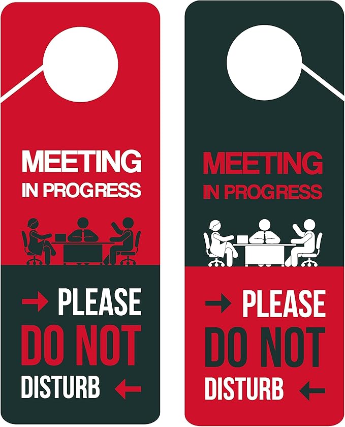 Business Design, Meeting In Progress Do Not Disturb Door Hanger Sign, 2 Pack by CLEVERSIGNS