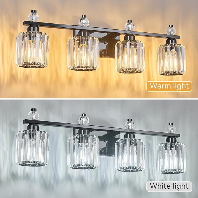 FDPBY Bathroom Vanity Lights 4-Light Plating Black Modern Crystal Vanity Light - Image 2