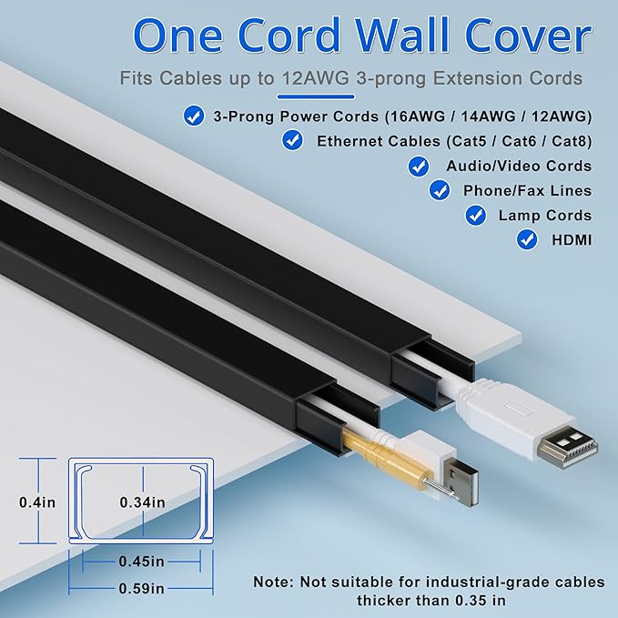 Cord Hider Wall for One Cord 68in, ZhiYo Cord Covers for Wires on Wall - Image 2