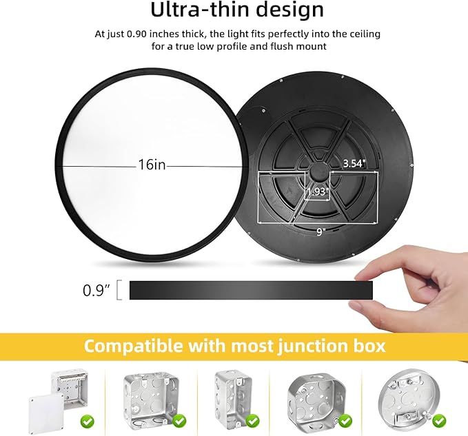 RLEDPZTX Led Flush Mount Ceiling Light, 16 Inch 32w 3480lm, 3000k/4000k/6000k - Image 4
