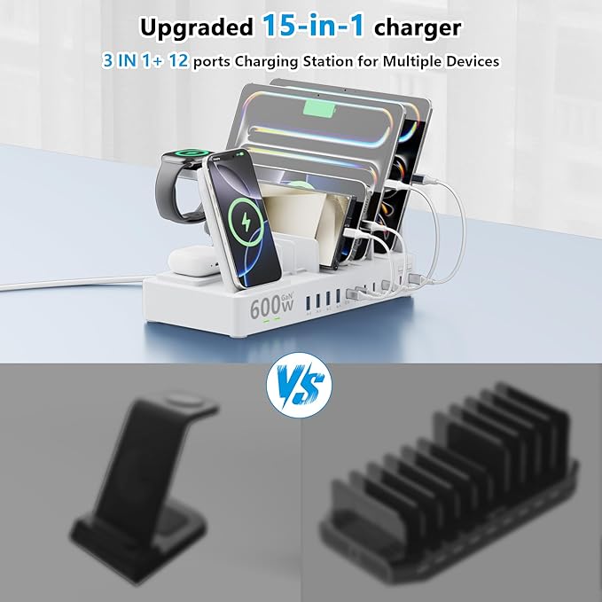 600w Charging Station for Multiple Devices, 15 in 1 Wireless Charger - Image 3