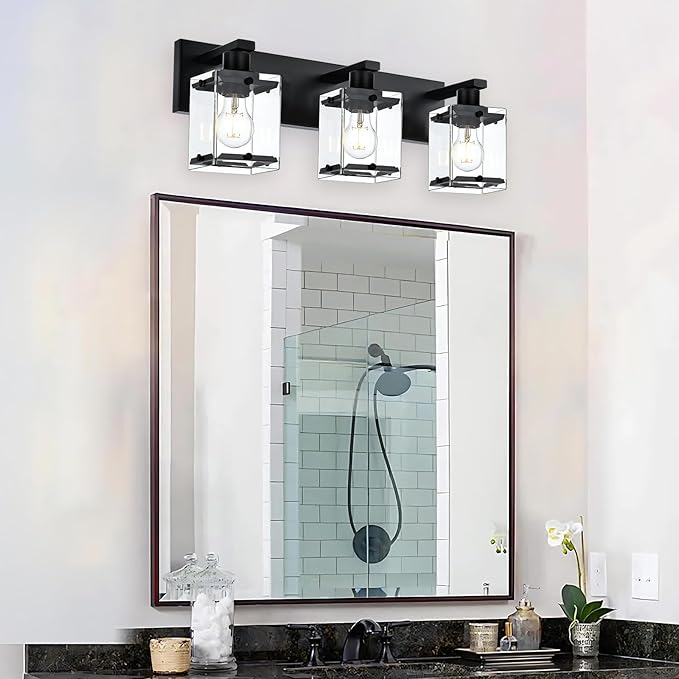 WINSHEN 3-Light Black Bathroom Light Fixture Over Mirror, Vanity Wall Lighting - Image 2