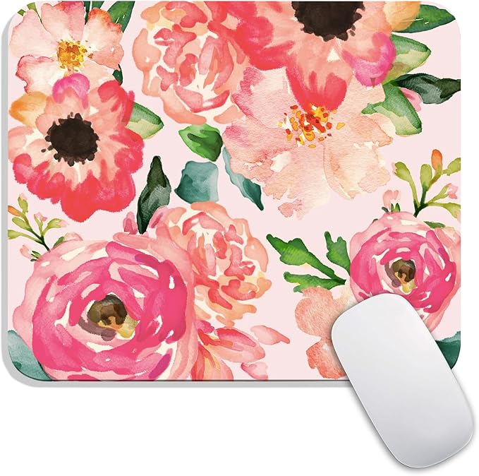 Armanza Square Mouse Pad Pink Watercolor Flower, Personalized Premium-Textured by Armanza