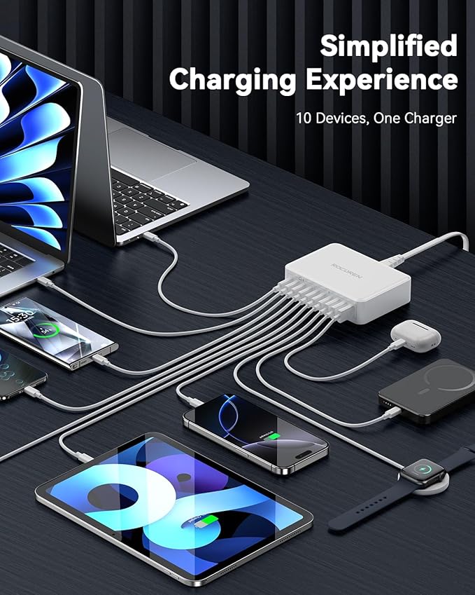 480W USB C Charger Block, Rocoren 10-Ports USB C Charging Station - Image 4