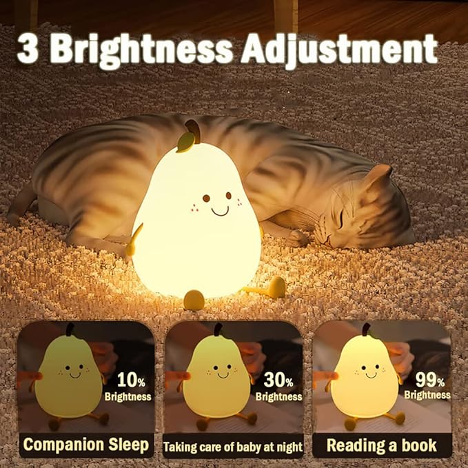 Cute Pear Night Light for Kids, Silicone Fruit Pear Cute Lamp - Image 4