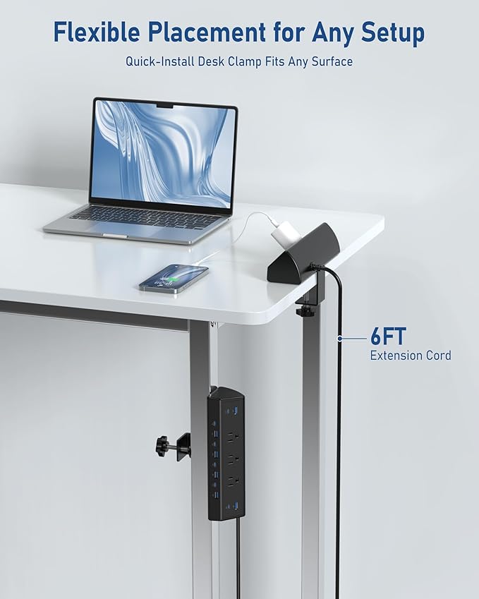 Jgstkcity 130W Desk Clamp Power Strip, 12 USB Ports, Surge Protector, ETL - Image 6