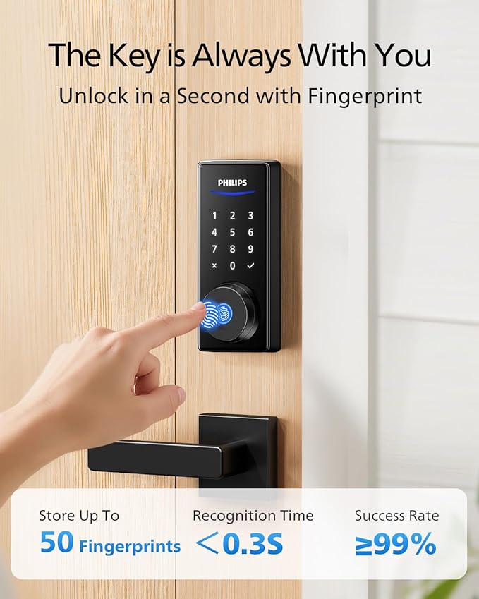 Philips WiFi Smart Lock with Handle, Fingerprint Keyless Entry Door Lock with - Image 4